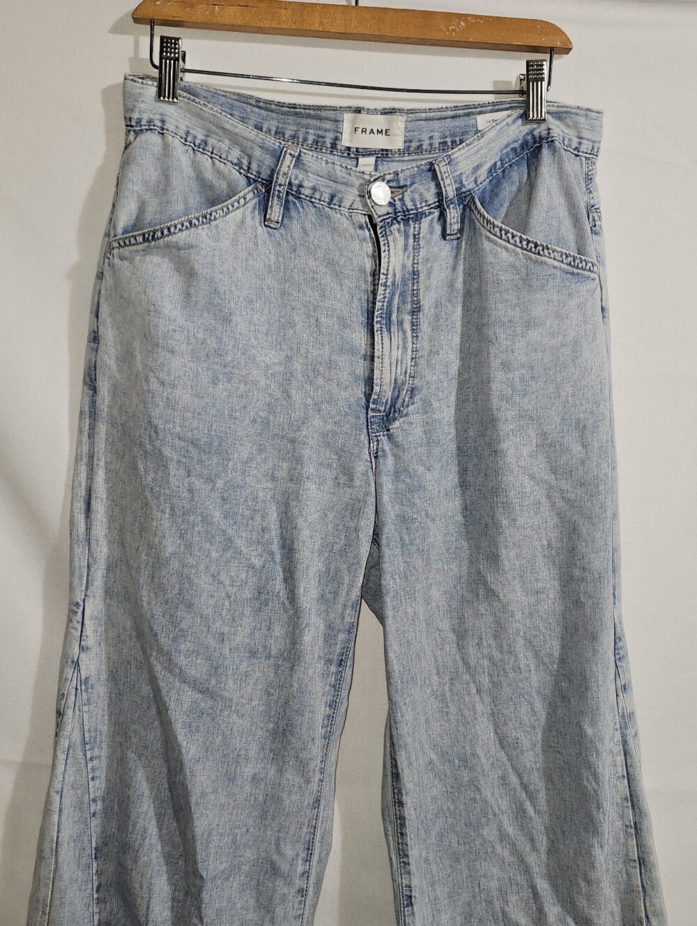 Frame Le Baggy Palazzo High-Rise Wide-Leg Recycled Cotton-Blend Denim Jeans Sz28 - Picture 9 of 13